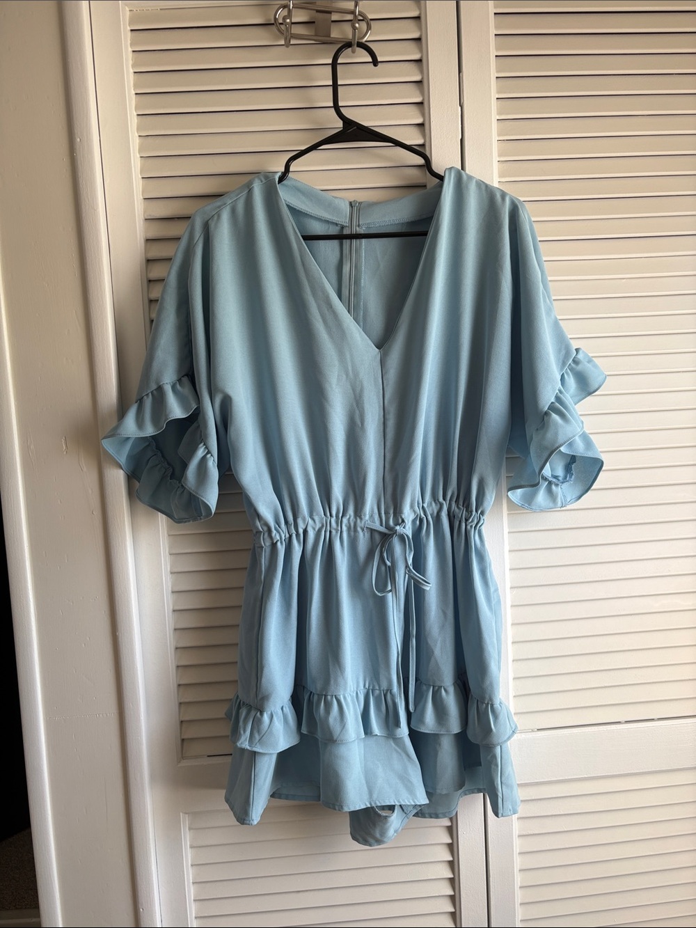 Light Blue Ruffle Sleeve V-Neck Romper